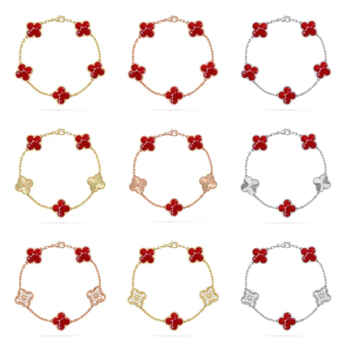 [Auream]CLOVER 5 MOTIF RED PATTERN BRACELET COLLECTION