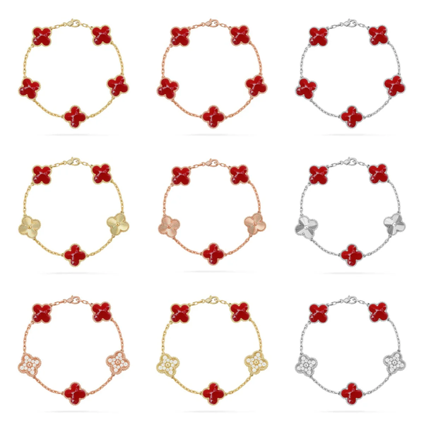 [Auream]CLOVER 5 MOTIF RED PATTERN BRACELET COLLECTION