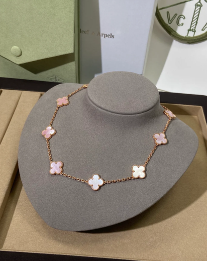 [Auream Jewellery] Pink Necklace with Ten Clover Designs