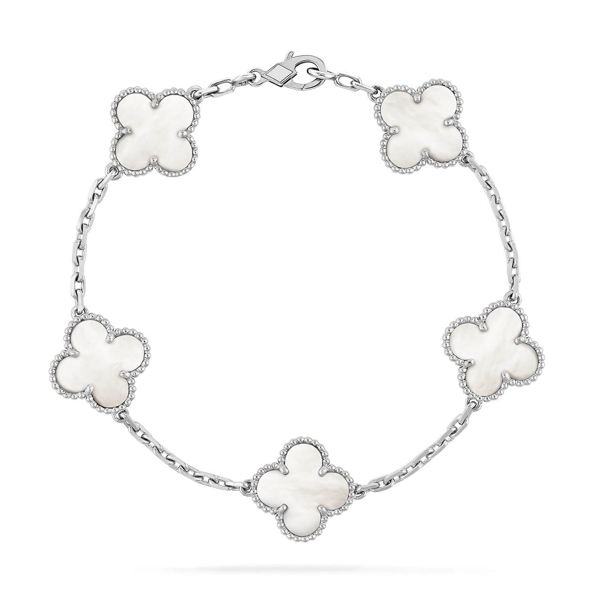 [Auream]CLOVER WHITE PEARL MOP 5 MOTIF BRACELET COLLECTION