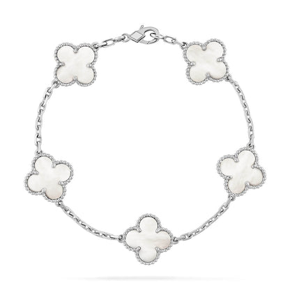 [Auream]CLOVER WHITE PEARL MOP 5 MOTIF BRACELET COLLECTION