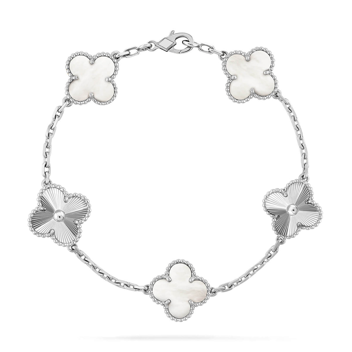 [Auream]CLOVER WHITE PEARL MOP 5 MOTIF BRACELET COLLECTION