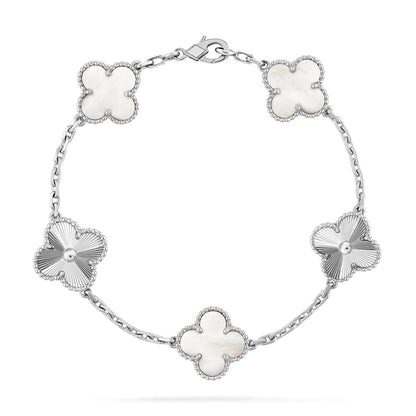 [Auream]CLOVER WHITE PEARL MOP 5 MOTIF BRACELET COLLECTION