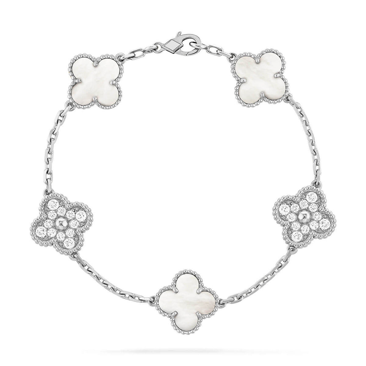 [Auream]CLOVER WHITE PEARL MOP 5 MOTIF BRACELET COLLECTION