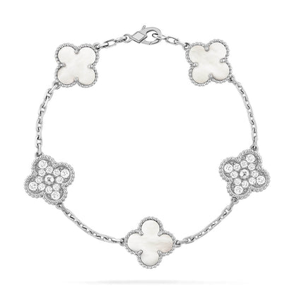 [Auream]CLOVER WHITE PEARL MOP 5 MOTIF BRACELET COLLECTION