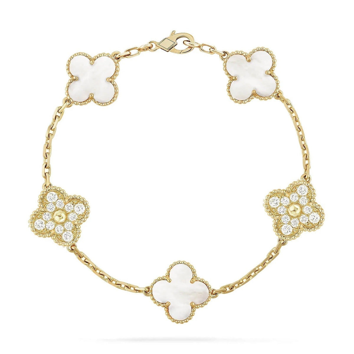 [Auream]CLOVER WHITE PEARL MOP 5 MOTIF BRACELET COLLECTION