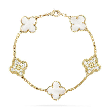 [Auream]CLOVER WHITE PEARL MOP 5 MOTIF BRACELET COLLECTION