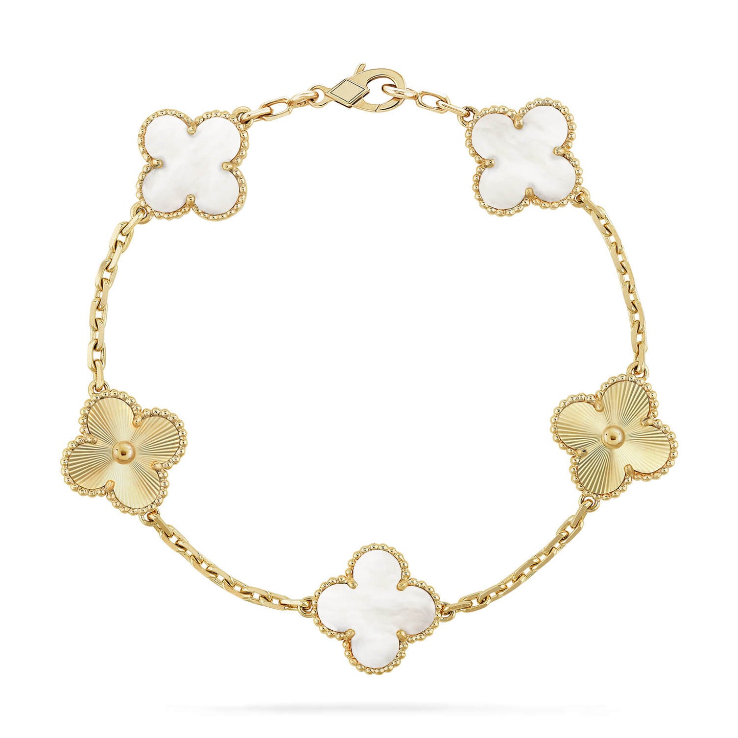 [Auream]CLOVER WHITE PEARL MOP 5 MOTIF BRACELET COLLECTION