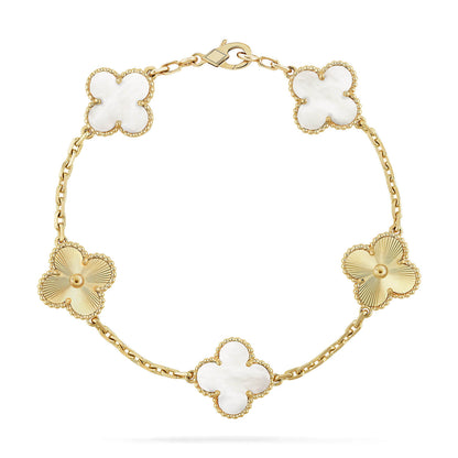[Auream]CLOVER WHITE PEARL MOP 5 MOTIF BRACELET COLLECTION