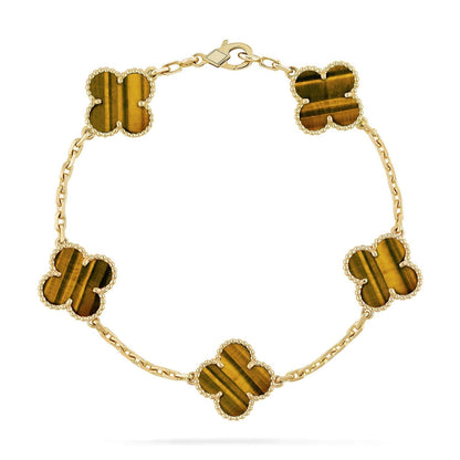 [Auream] CLOVER 5 MOTIFS TIGER EYE BRACELET COLLECTION