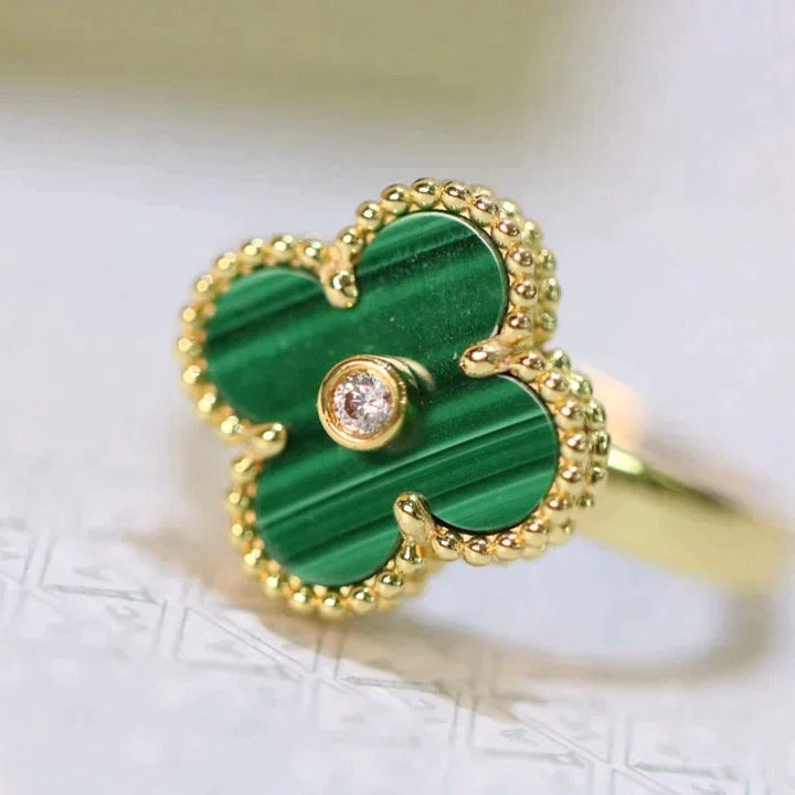 [Auream]CLOVER MALACHITE RING GOLD DIAMOND