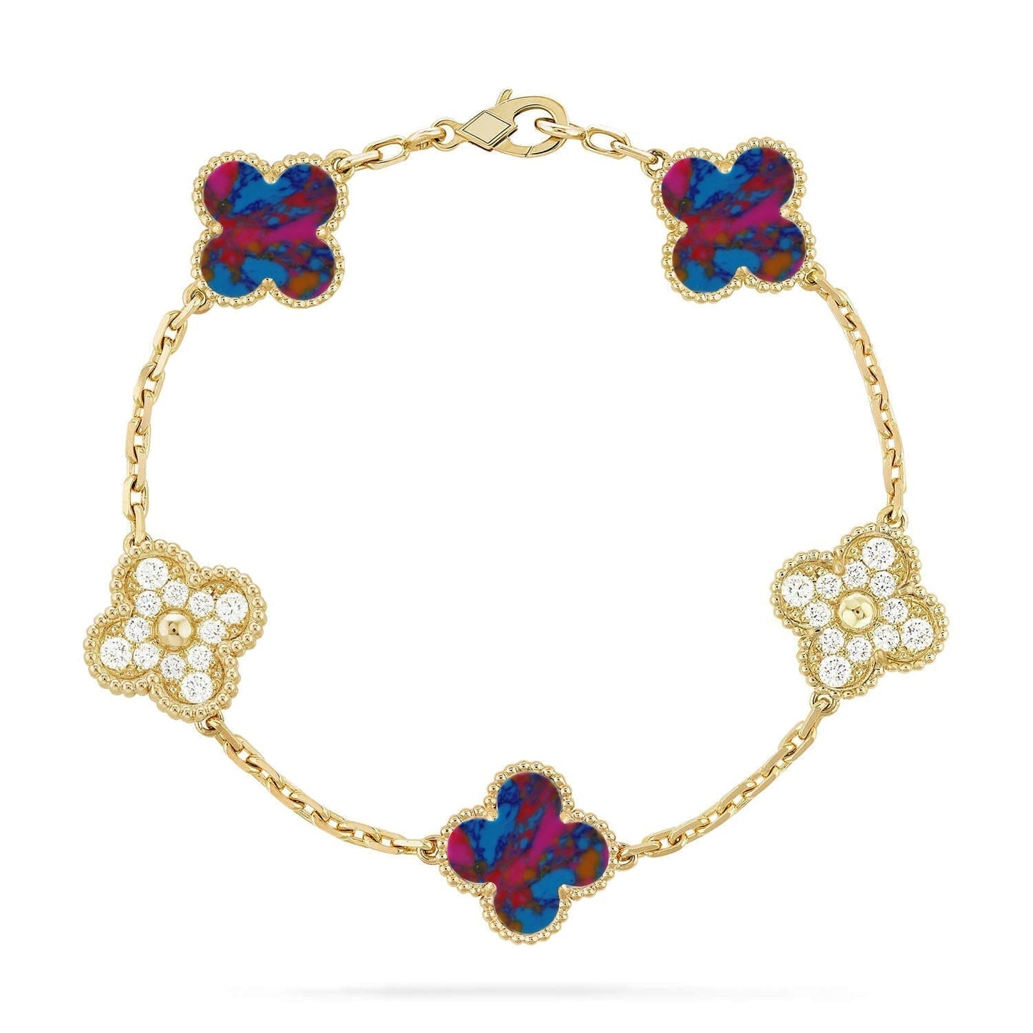[Auream]CLOVER 5 MOTIF COLOR GEMSTONES BRACELET COLLECTION