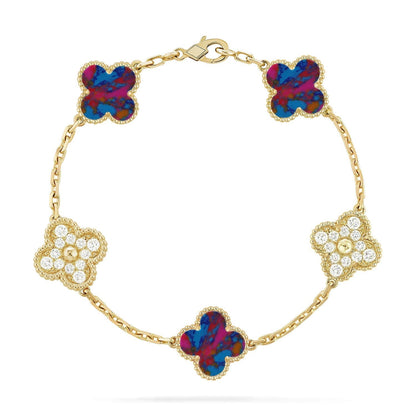 [Auream]CLOVER 5 MOTIF COLOR GEMSTONES BRACELET COLLECTION