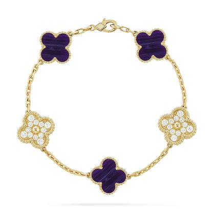 [Auream]CLOVER 5 MOTIF PURPLE STRIPES BRACELET COLLECTION