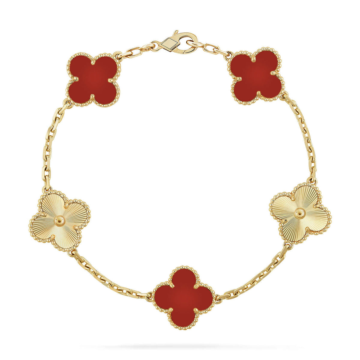 [Auream] CLOVER 5 MOTIF RED CORNELIAN BRACELET COLLECTION