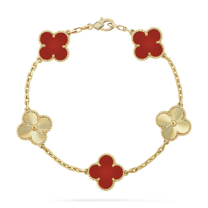[Auream] CLOVER 5 MOTIF RED CORNELIAN BRACELET COLLECTION