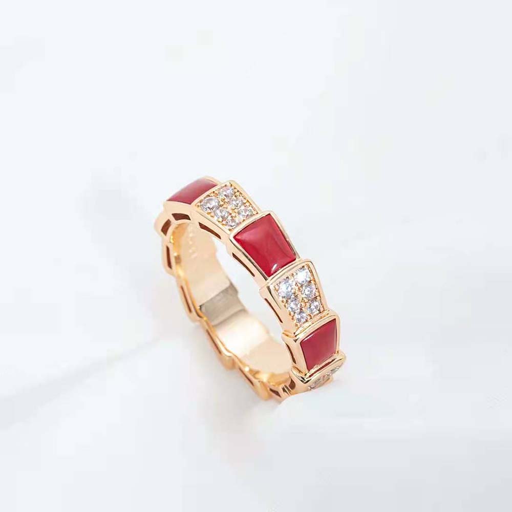 [Auream]SERPENTI RING PINK GOLD CARNELIAN DIAMOND PAVED 4MM