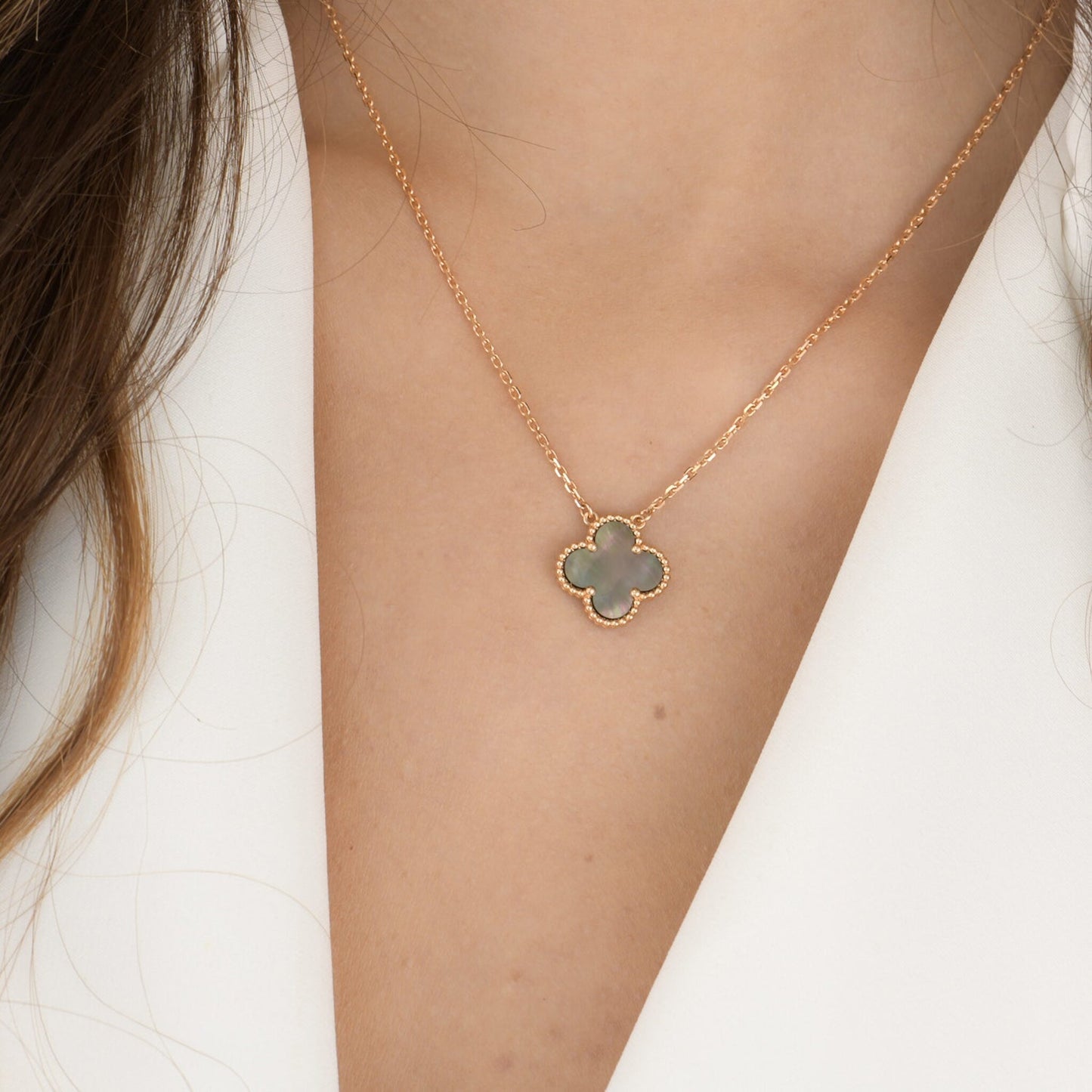 [Auream]CLOVER 15MM  GRAY MOTHER OF PEARL NECKLACE