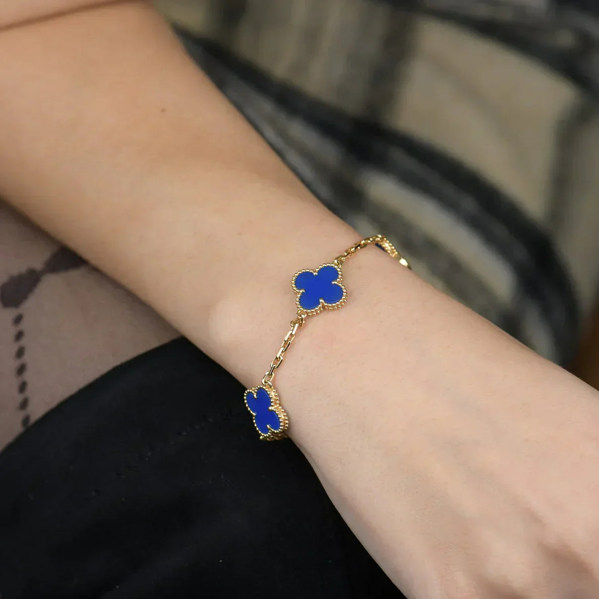 [Auream] CLOVER 5 MOTIF BLUE AGATE BRACELET COLLECTION