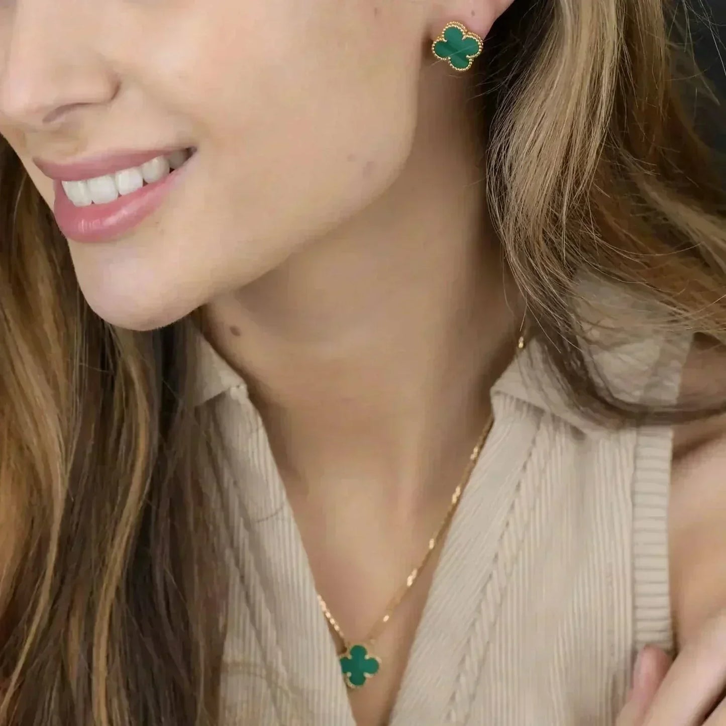 [Auream]CLOVER MINI 9.5MM MALACHITE  EARRINGS