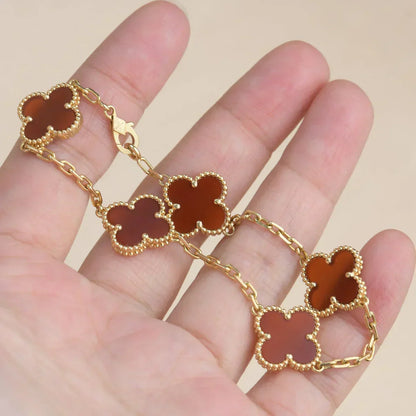 [Auream] CLOVER 5 MOTIF RED CORNELIAN BRACELET COLLECTION