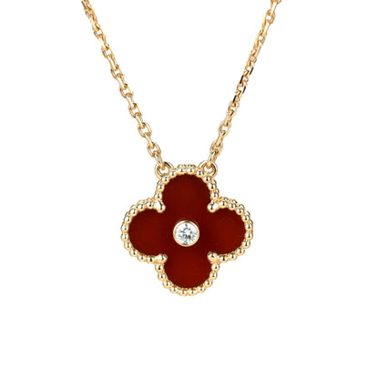 [Auream]CLOVER 15MM DIAMOND CARNELIAN NECKLACE