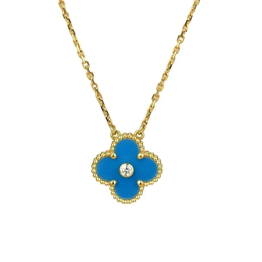 [Auream]CLOVER 15MM DIAMOND AND BLUE AGATE NECKLACE