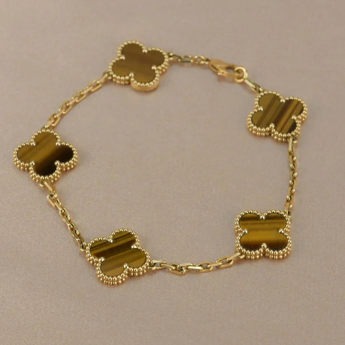 [Auream] CLOVER 5 MOTIFS TIGER EYE BRACELET COLLECTION