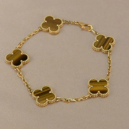 [Auream] CLOVER 5 MOTIFS TIGER EYE BRACELET COLLECTION