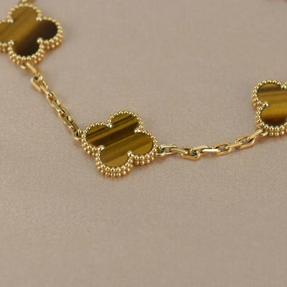[Auream] CLOVER 5 MOTIFS TIGER EYE BRACELET COLLECTION
