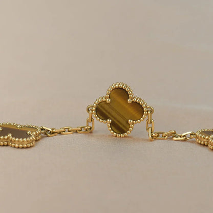 [Auream] CLOVER 5 MOTIFS TIGER EYE BRACELET COLLECTION