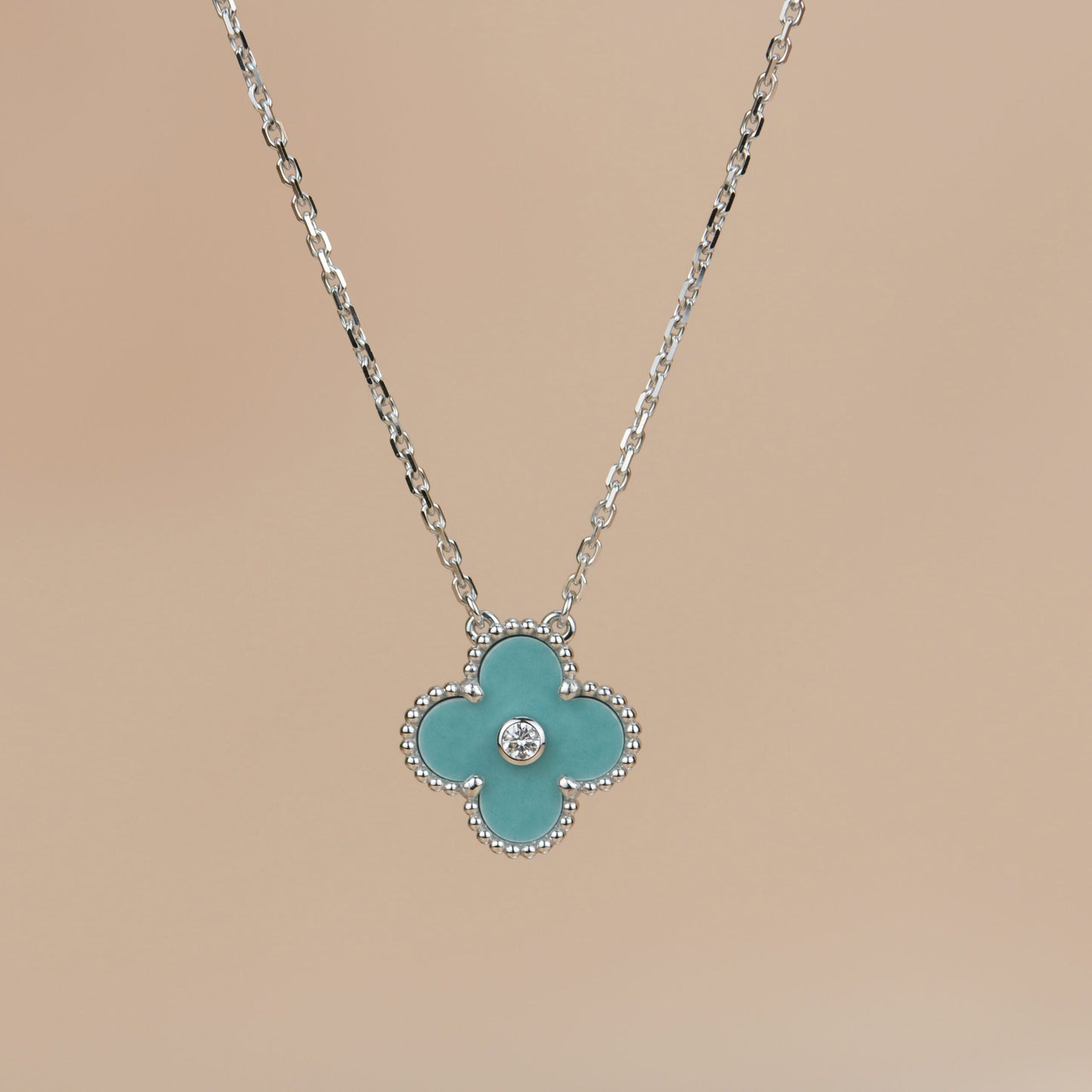 [Auream]CLOVER 15MM DIAMOND SVRES PORCELAIN  NECKLACE SILVER