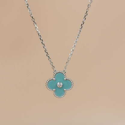 [Auream]CLOVER 15MM DIAMOND SVRES PORCELAIN  NECKLACE SILVER