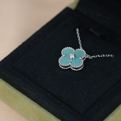 [Auream]CLOVER 15MM DIAMOND SVRES PORCELAIN  NECKLACE SILVER