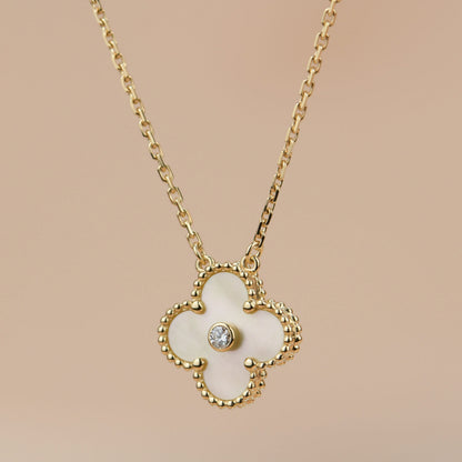 [Auream]CLOVER 15MM DIAMOND GOLD MOTHER OF PEARL NECKLACE