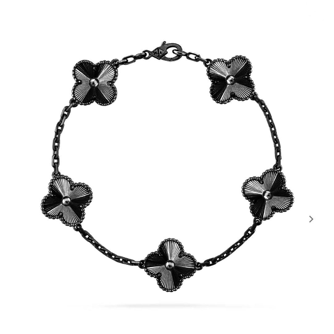 [Auream]CLOVER 5 MOTIF BLACK BRACELET