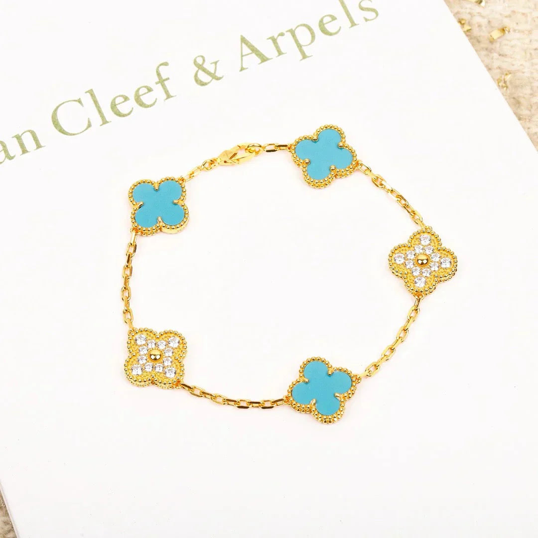 [Auream] CLOVER 5 MOTIF TURQUOISE BRACELET COLLECTION