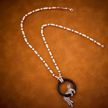 [Auream jewelrys]NEW BLACK CIRCLE PANTHER FULL DIAMOND NECKLACE