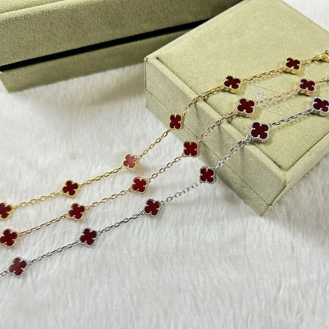 [Auream]CLOVER 6 MOTIF RED AGATE BRACELET
