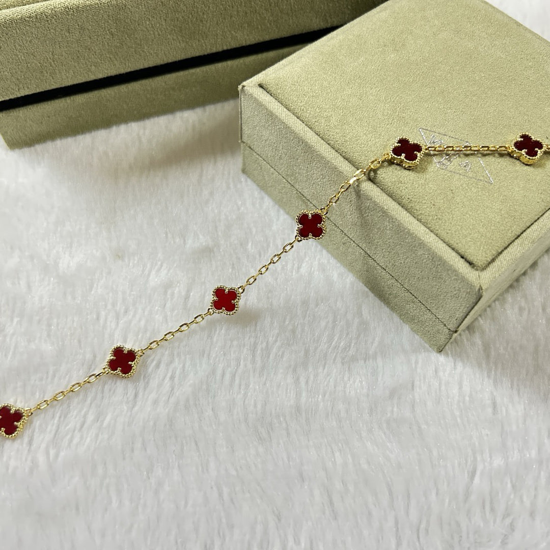 [Auream]CLOVER 6 MOTIF RED AGATE BRACELET