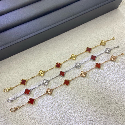 [Auream]CLOVER 6 MOTIF RED AGATE LASER BRACELET