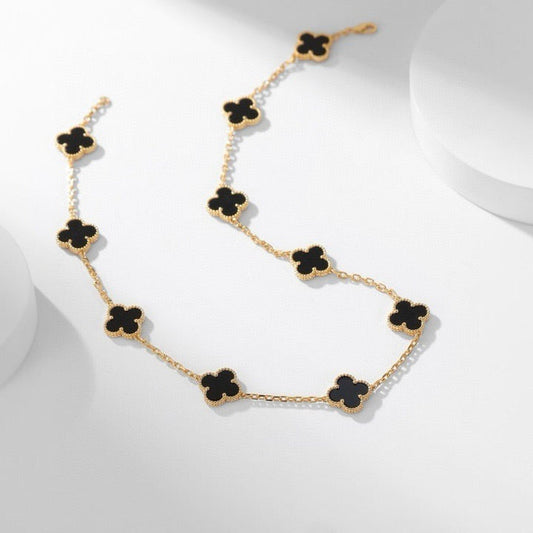 [Auream]CLOVER 10 MOTIFS ONYX NECKLACE