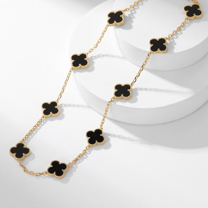 [Auream]CLOVER 10 MOTIFS ONYX NECKLACE