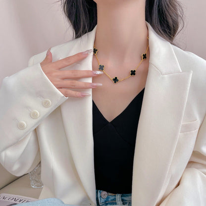 [Auream]CLOVER 10 MOTIFS ONYX NECKLACE