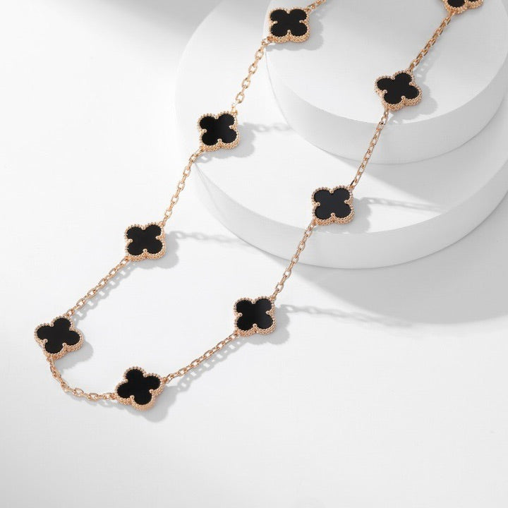 [Auream]CLOVER 10 MOTIFS ONYX NECKLACE