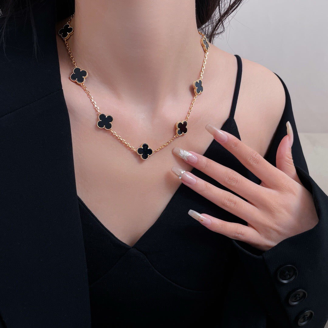 [Auream]CLOVER 10 MOTIFS ONYX NECKLACE