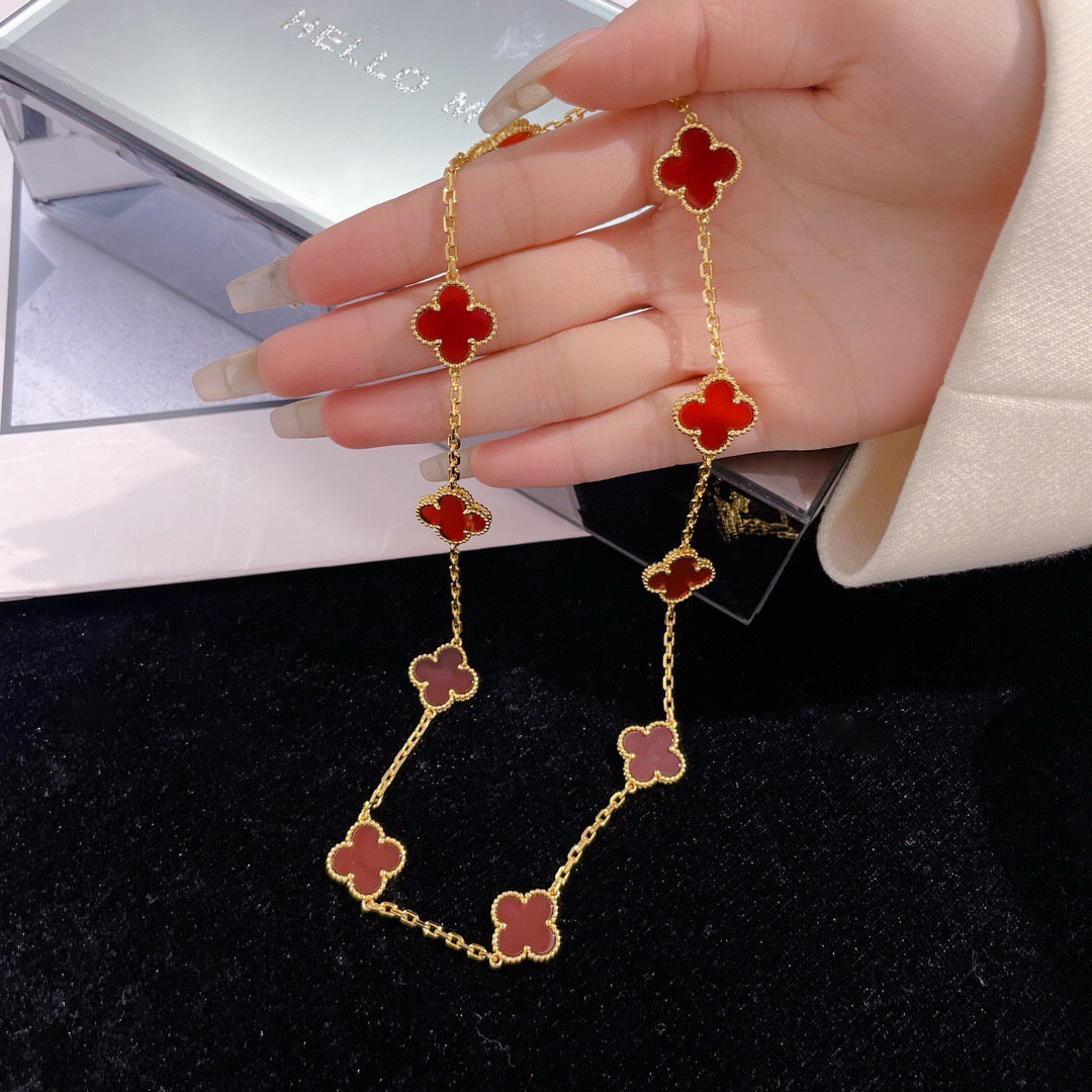 [Auream]CLOVER 10 MOTIFS CARNELIAN NECKLACE