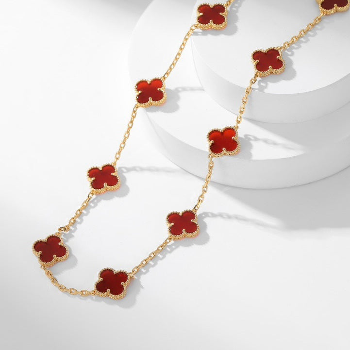 [Auream]CLOVER 10 MOTIFS CARNELIAN NECKLACE