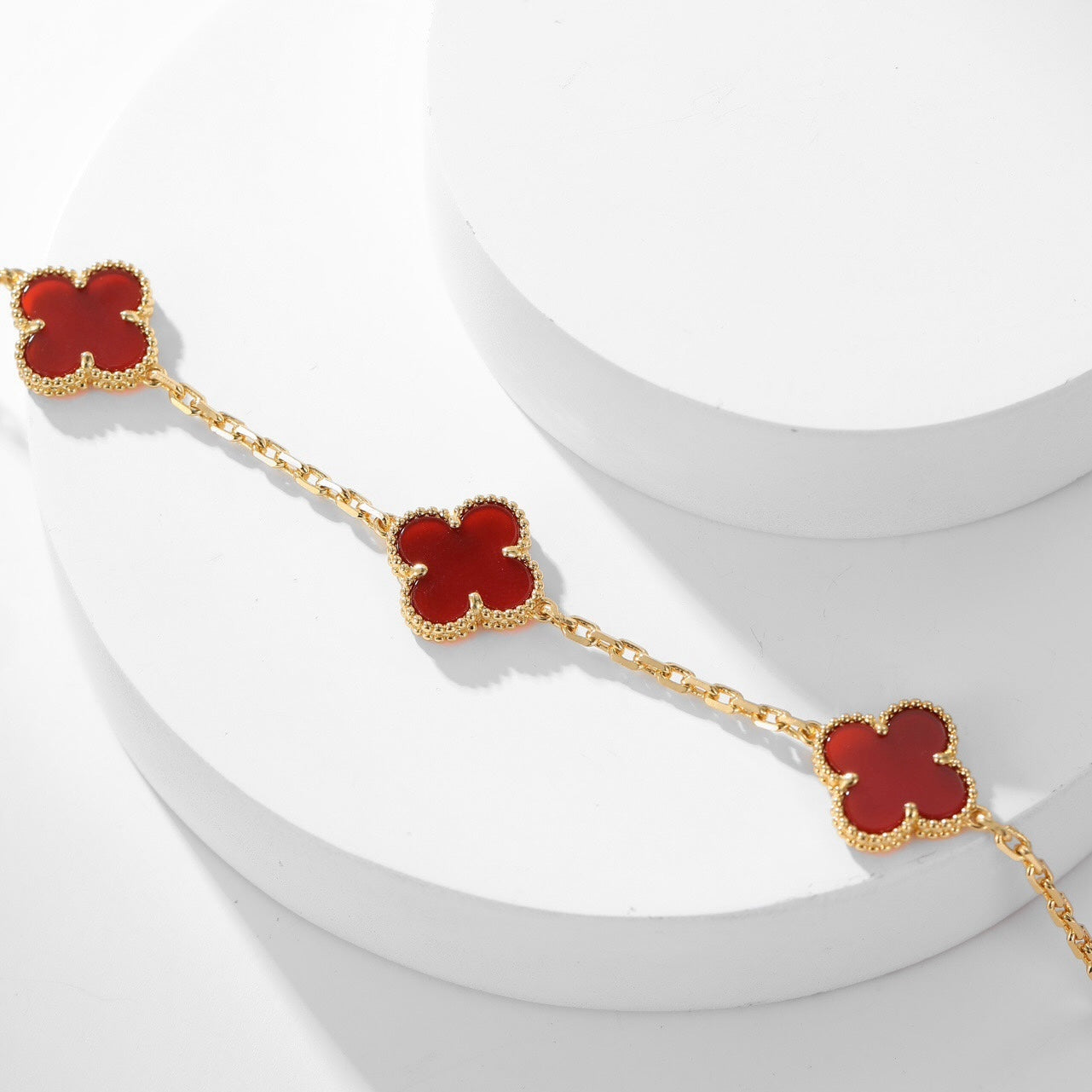 [Auream]CLOVER 10 MOTIFS CARNELIAN NECKLACE