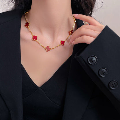 [Auream]CLOVER 10 MOTIFS CARNELIAN NECKLACE